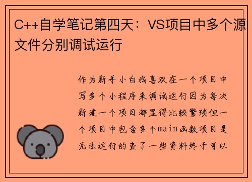 C++自学笔记第四天：VS项目中多个源文件分别调试运行